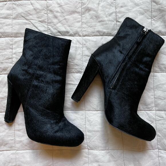 Theory Black Calf Hair Debra 4" High Heeled Ankle Booties Witchy Wicked- 37 1/2 - Picture 1 of 8